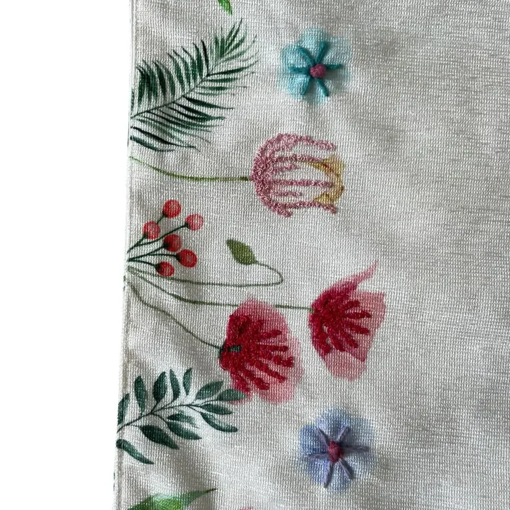 Cupcakes & Cashmere Embroidered Floral Table Runner 14x72 Pop of Color NEW